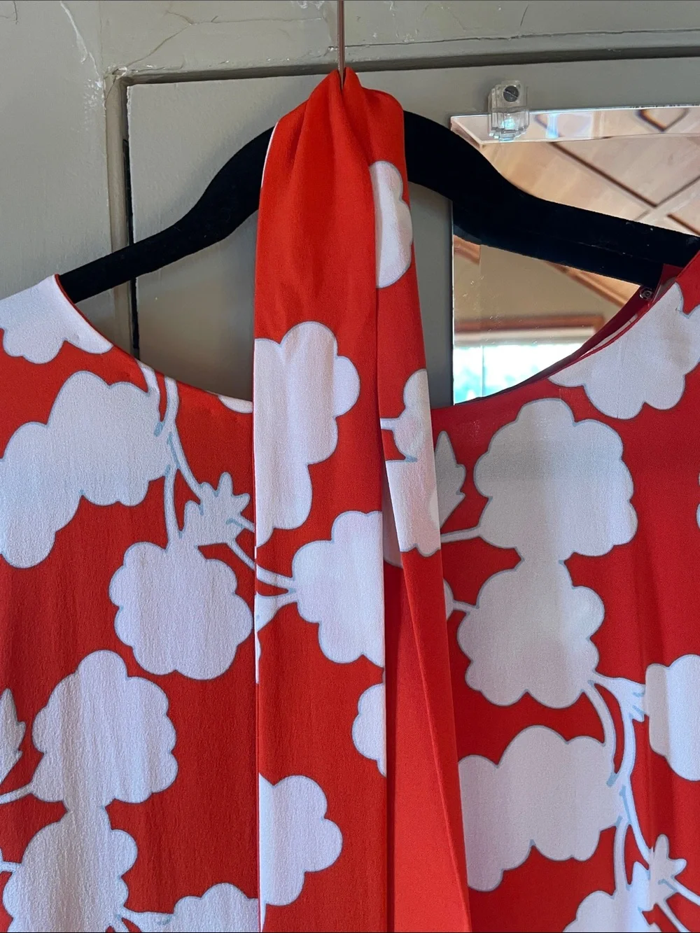 DVF Silk Orange & White Floral Tie-Waist Midi Dress
